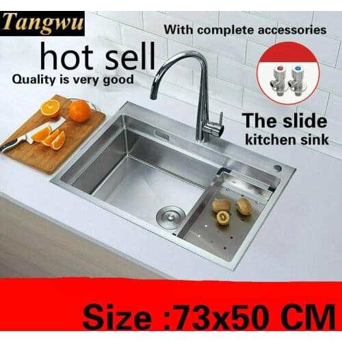 Free shipping High-end luxurious big kitchen manual sink single trough fashion durable food grade 304 stainless steel 730x500 MM