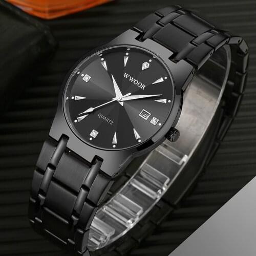 WWOOR Fashion Men Watches 2021 Luxury Diamond Quartz Full Black Watch Men Stainless Steel Waterproof Date Wrist Watch Man xfcs