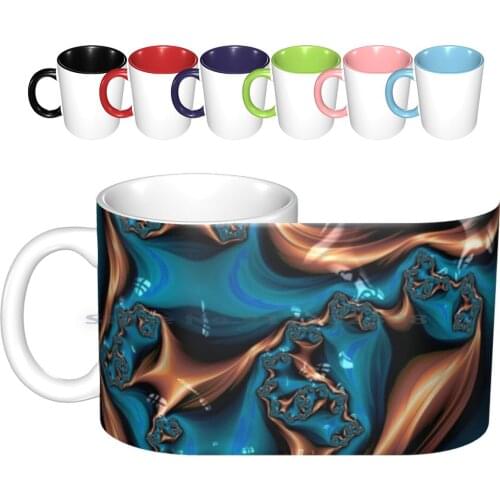 Teal And Gold Silk Ceramic Mugs Coffee Cups Milk Tea Mug Fractal Fractal Art Fractals Teal Gold Copper Orange Geometric Mathart