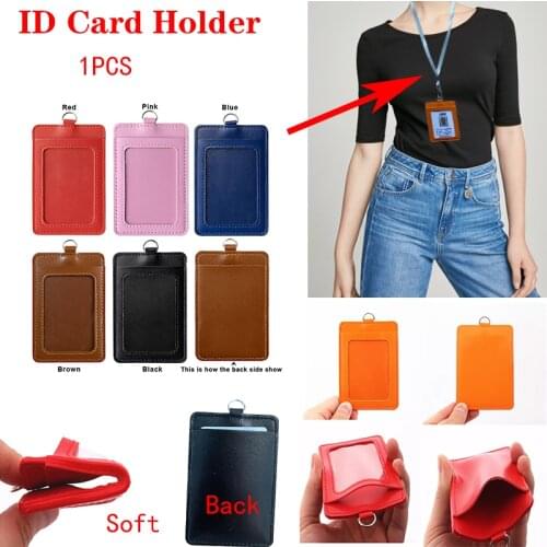 Bank Card Case Business Bus Card protector Photo Badge Holder Office Stationary With Lanyard 1 pcs PU Leather Card Cover