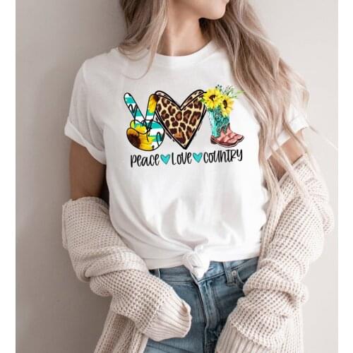 Cowboy and Cowgirl Tees Casual Plus Size Kawaii Clothes Peace Love Country Shirt Country Girl Shirts Farm Girl T-Shirt