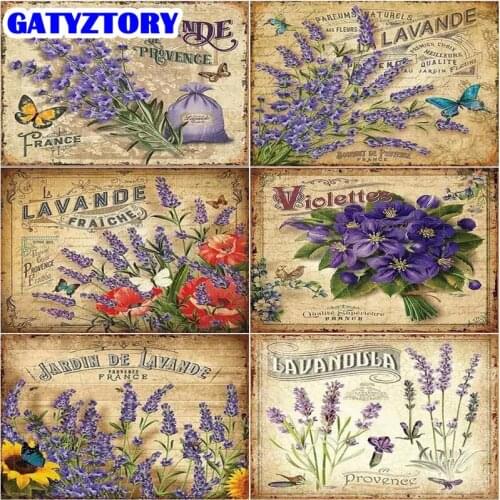 GATYZTORY 5D Diy Diamond Embroidery Cross Stitch Lavender Poster Full Square/Round Diamond Painting Mosaic Home Decoration Gift