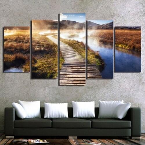 HD printed 5 piece canvas art Psychedelic Landscape wooden Bridge Painting wall pictures for living room wholesale drop shipping