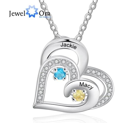 JewelOra Personalized Mother Pendant Necklace with Birthstone Custom Engraved Name Heart Necklaces for Women Valentines Day Gift