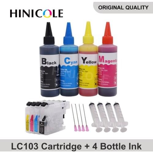HINICOLE LC103 XL Dye Ink Cartridge For Brother LC 103 101 105 107 109 MFC-J4310DW J4410DW J4510D Printer + Bottle Ink Kit 400ml