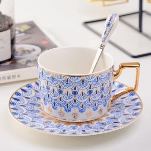 Classic Bone China Coffee Cups With Saucers Tableware Coffee Mugs With Spoon Set Afternoon Tea Set Home Kitchen