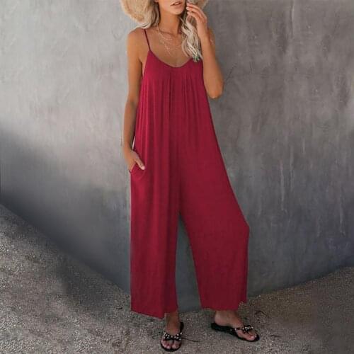 Jumpsuit Strap Pockets Siamese Overalls Women Adjustable Spaghetti Strap Stretchy Long Pant for Party jumpsuit women