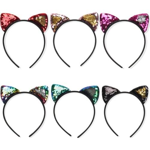 Cat Ear Cosplay Kids Hair Headband Fashion Sequins Cat Ear Hairband 6 Colors