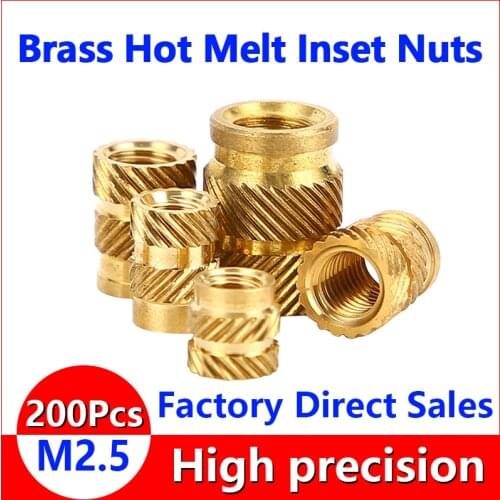 M2.5 Brass Hot Melt Inserts Nut Heating Molding Copper Thread Inset Nuts SL-type Double Twill Knurled Injection Brass Nut 200Pcs