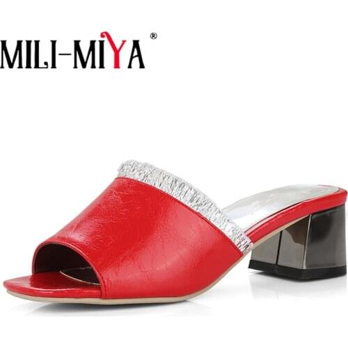 MILI-MIYA Hot Sale Women Casual Sandals Pu Leather Summer Leisure Square Heels Open Toe Fashion Handmade Plus Size 34-45