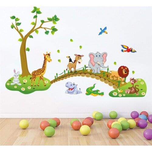 Cartoon Animals Wall Stickers Elephant Lion For Kids Rooms Sticker Bedroom Children Play Room Decoration Wall Art Decals 60x90cm