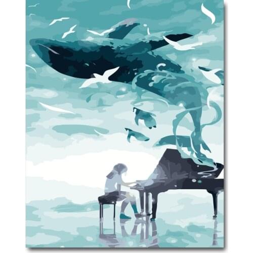 Frameless Picture On Wall Acrylic Paint By Numbers girl play piano DIY Painting By Numbers Unique Gift Oil Painting dolphin