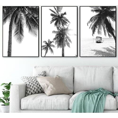 Black White Palm Tree Posters Beach Canvas Painting Tropical Plants Wall Art Pictures for Living Room Cuadros Salon Decoration