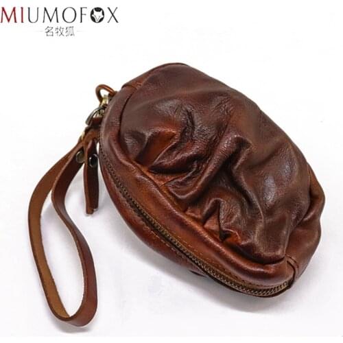 Original Leather Coin Purse Unisex 100% Real Leather Coins Money Pocket Short Wallets Men Small Clutch Vinatge Wrinkle Card Bag