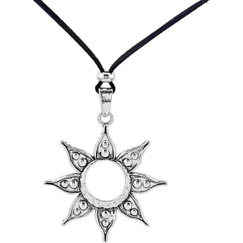 1pcs Large Largenlook Burning Sun Charms Amulet Pendant Long Faux Suede Leather Rope Chain Necklace Jewelry