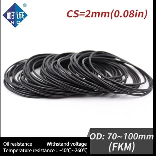 1PC/lot Rubber Ring Black FKM O ring Seals Thickness 2mm OD70/72/75/80/85/90/95/100mm Rubber O-Rings Fuel Washer