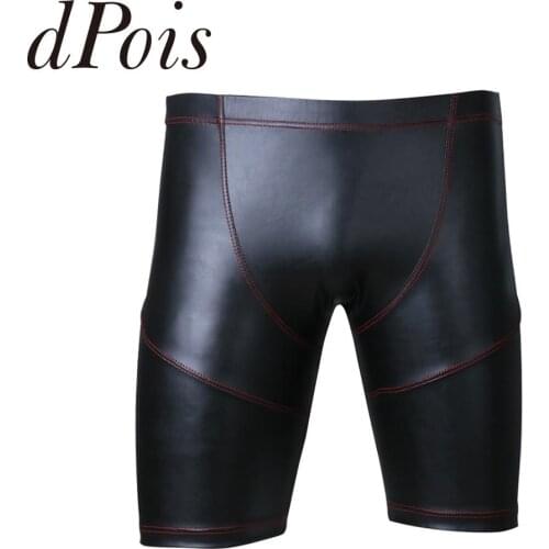 Men Faux Leather Shorts Running Sport Shorts Male Workout Exercise Gym Tights Elastic Waistband Slim Cut Hommes Shorts Summer