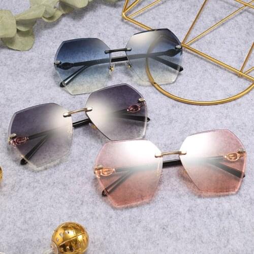 Luxury Rhinestone Sunglasses Women Diamond Cutting Rimless Sun Glasses for Outdoor Oversize Shades Oculos Gafas 25085DF