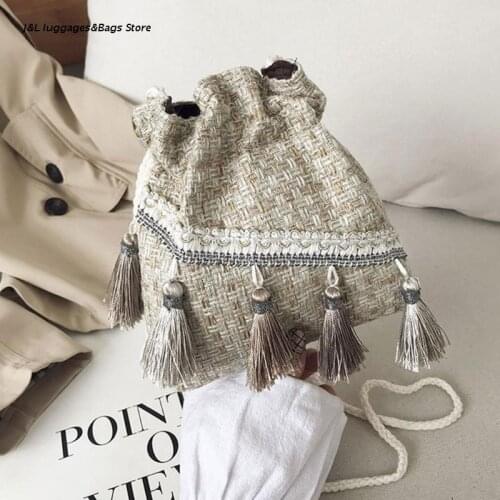 M68C Crossbody Bag for Women Drawstring Bucket Tote Tassel Shoulder Bag Handbags with Adjustable Strap Casual Messenger Bags