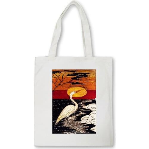 Ukiyo-e Shoulder Bags for Women 2020 New Cartoon Printing Female Fashion Canvas Casual Students School Bags Tote Recycled Bag