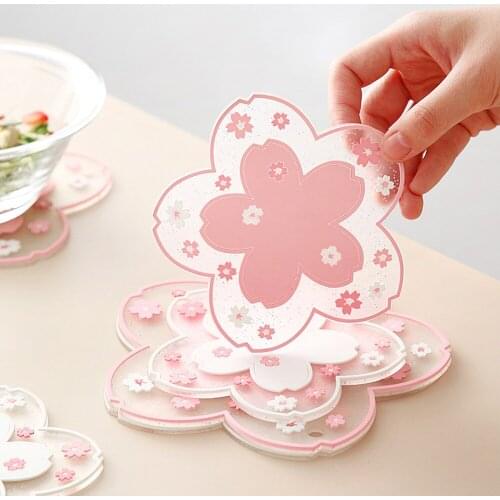 Cherry Blossom Heat Insulation Table Mat Family Office Anti-skid Tea Cup Milk Mug Coffee Cup Desk Pad 2