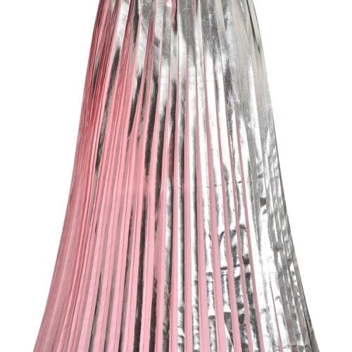 Three Dimensional Silver Bronzing Pink Stripe Pleated Fabric For Skirt With Good Drapery