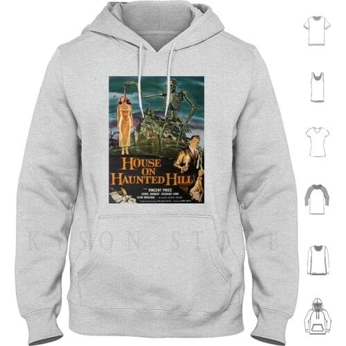 Vintage Poster-House On Haunted Hill Hoodie Long Sleeve Retro Classic Hip Cool Fun Colorful House On Haunted Hill
