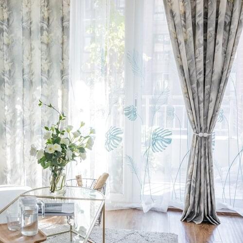 Windows Curtain Gray Green Custom Made Pastoral Orchid Printed Polyester Cotton Tulle Curtain for Living Dining Room Bedroom
