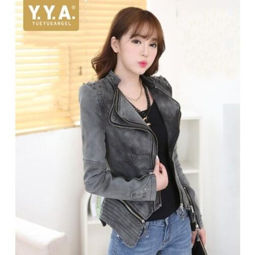 Women Biker Slim Fit Denim Jacket Short Zipper Motorcycle Jeans Coat Shoulder Pads Rivets Studded Punk Style Casual Jacket 6XL