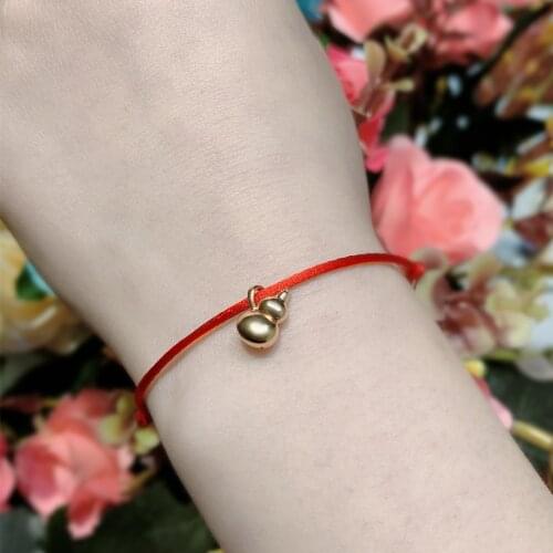 ZHIXI Real 18K Gold Bracelet Pure AU750 Gourd Pendant Hand Woven Red Rope for Women and Children Fine Jewelry Gift B570