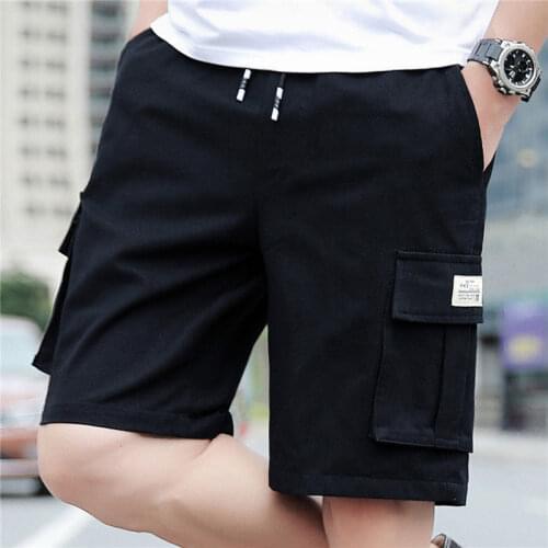 100% Cotton Men Cargo Shorts Casual Short Pants Khaki Cropped Drawstring Shorts Pants for Men Big Pockets Running Fashion Shorts