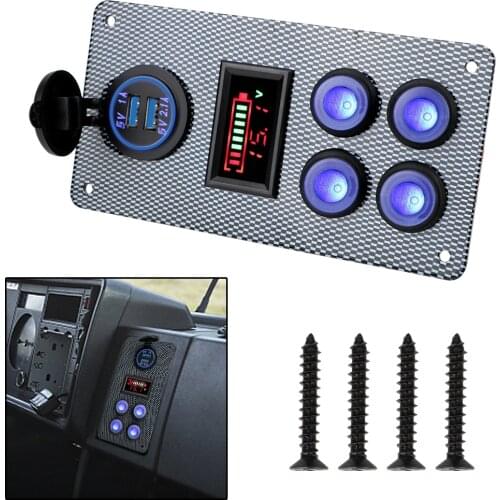 2.1A+1A Dual USB Socket Charger 12V/24V On-Off Blue Light LED Voltmeter Gauge Rocker Switch Panel