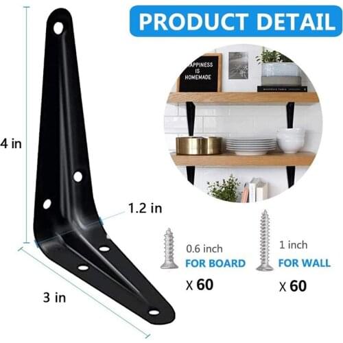 20 Pack Shelf Brackets Heavy Duty Black Metal Floating Shelf Bracket Rustic Farmhouse Decorative Iron L Bracket