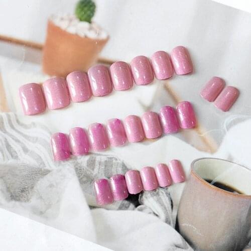24pcs Pink Nail Patch Square Head Glue Type Removable Short Paragraph Fashion Manicure Save Time False Nail Patch SK88