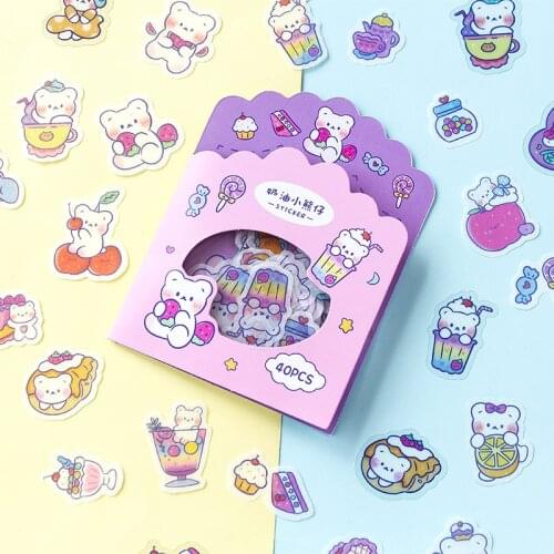 40 Pcs Cute Bear Animal Washi Stickers Decorative Diary Journal Scrapbooking Planner Label Stickers Aesthetic Kawaii Stationery