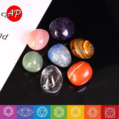 7pcs/set Natural Crystal Seven Chakras Healing Stone Large Grain Gemstone Polished Quartz Chakra Aura Yoga Mineral