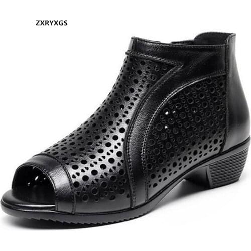 Promotion 2021 New Fish Mouth Genuine Leather Breathable Sandals Summer Women Sandals Comfortable Shoes Woman Fashion Sandals