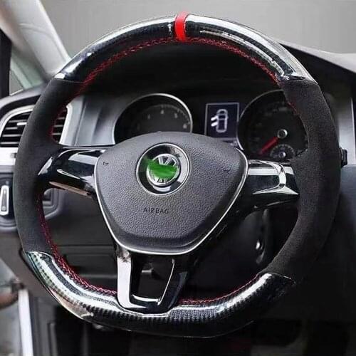 Car Steering Wheel Cover Hand-stitched Non-Slip Black Suede Carbon Fiber For Volkswagen VW Golf 7 Mk7 New Polo Jetta Passat B8