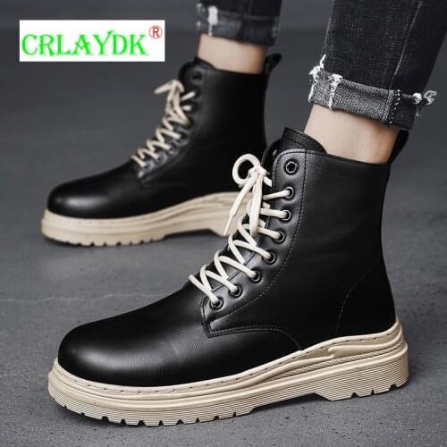CRLAYDK Winter New Mens Shoes High Top Boots Warm Thick-Soled Non-Slip Leather Fashion Casual Snow Outdoor Walking Sneakers
