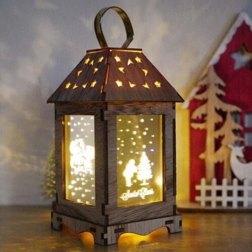 Wooden Merry Christmas LED Light Portable Hanging Lantern Home Garden Decoration R7RC