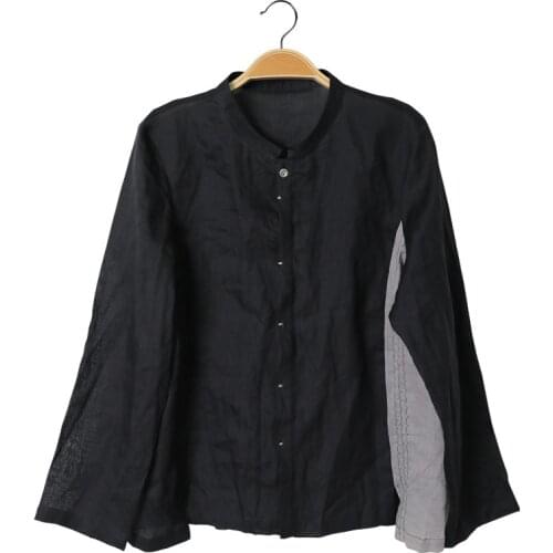 Design of a yuan black light ramie stand collar Chinese shirt for women 2021047