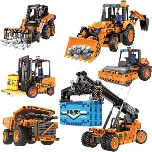 MEOA City Engineering Vehicle Series Forklift Road Roller Snow Removal Truck Excavator Crane Building Blocks MOC Bricks Juguetes