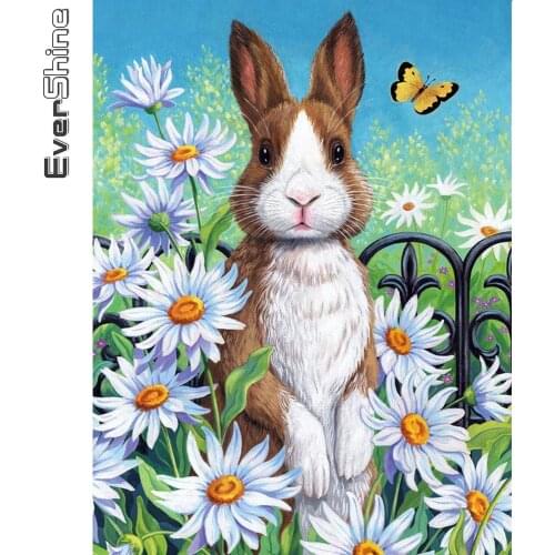 Evershine 5D Diamond Embroidery Rabbit DIY Diamond Painting Animals Rhinestone Picture Cross Stitch Daisy Wall Decoration