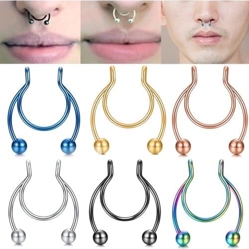 1Pcs Nose Clip fake Septum Piering Nose Rings punk Non Piercing Clip on Hip Hop Rock Stainless Steel Fashion Non Perforation