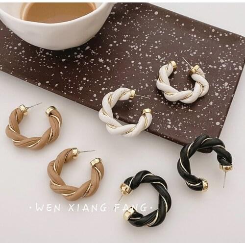 French Retro Leather Twist Metal Earrings INS Cold Wind Temperament C-Shaped Earrings Niche High-End Ear Jewelry