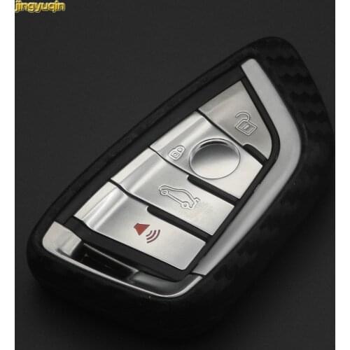 Jingyuqin 4 Button Carbon Silicone Remote Car Key Case for BMW X1 X5 X6 F15 F16 F39 F48 G11 G30 7 Series Keyless Cover Protector