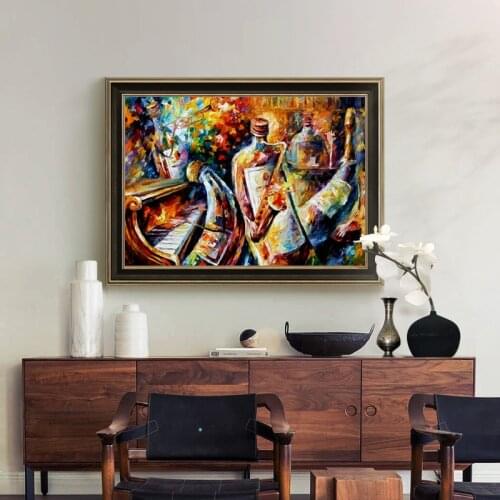 Leonid Afremov Bottle Jazz Wall Art Poster Print Abstract Night Landscape Canvas Painting Pictures for Living Room Home Decor