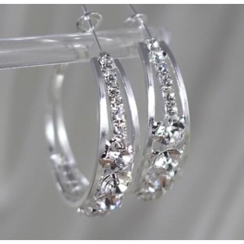 Classic Female White Round Crystal Earrings Charm Black Gold Wedding Earrings Cute Bride Zircon Big Hoop Earrings For Women