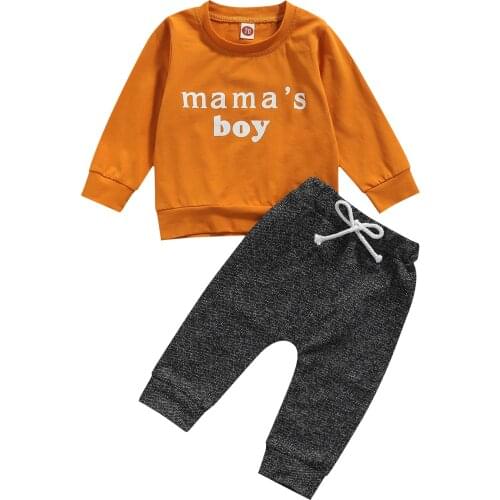 Citgeett Autumn Casual Infant Baby Boys Clothes Sets 2pcs Letter Printed Long Sleeve Pullover Sweatshirt Tops Elastic Pants Set