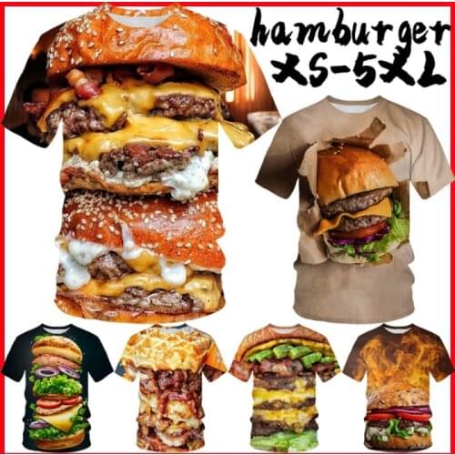 Summer Mens/Womens Funny 3D Printing T-shirt Casual Burger Pizza T-shirt Cool Street T-shirt